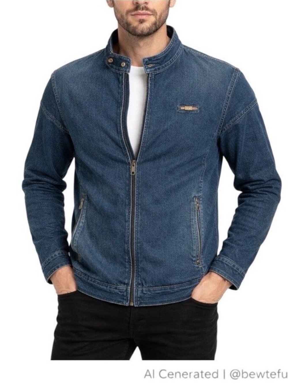 Stride Denim Moto Zip Jacket 42 Blue Minimalist Racer Trucker M